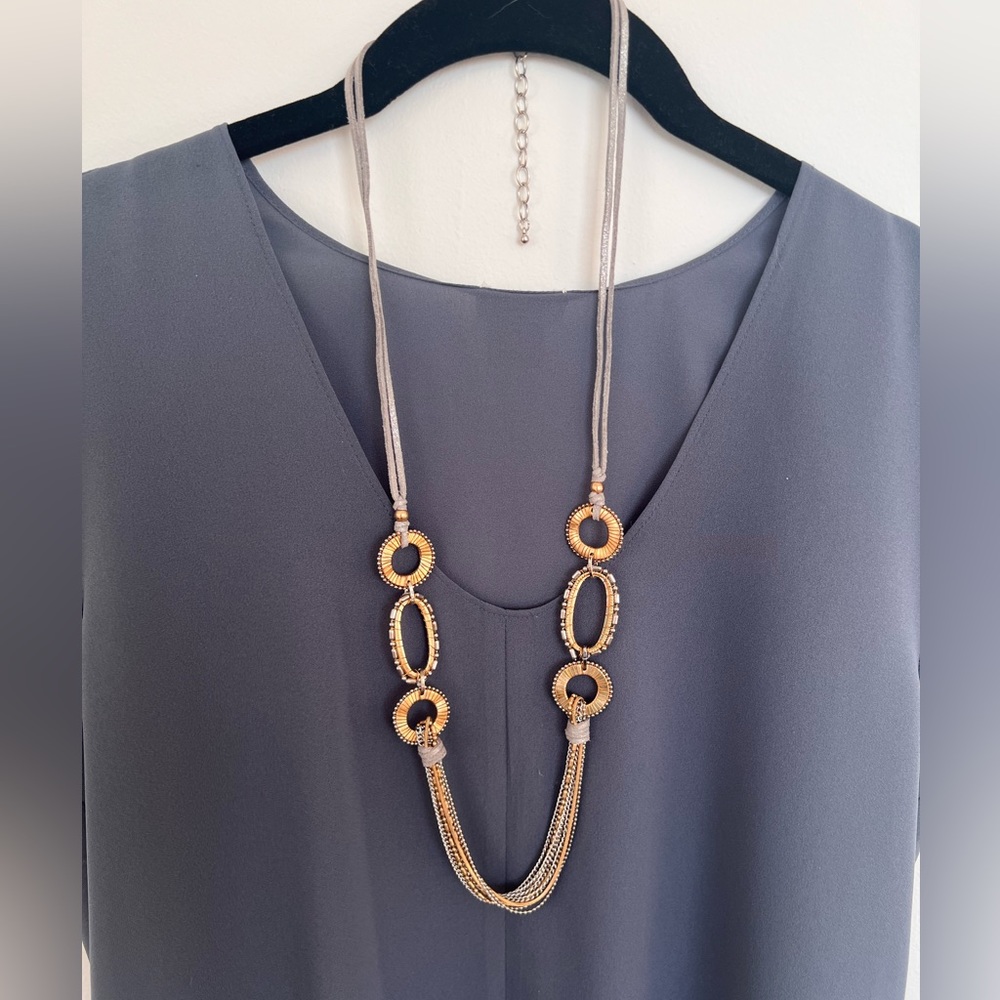 Girls Night Out Necklace (gold, silver and gray leather)